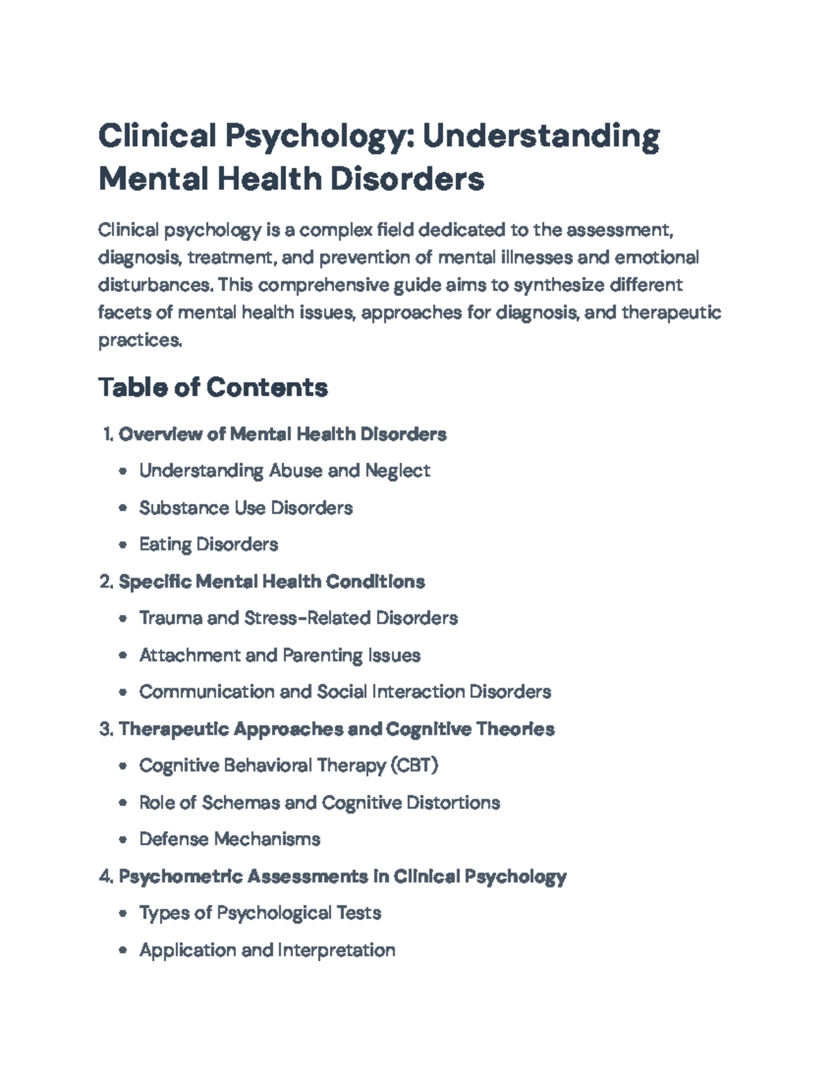 Comprehensive Guide on Mental Health Disorders and Treatments (PSY 101 ...
