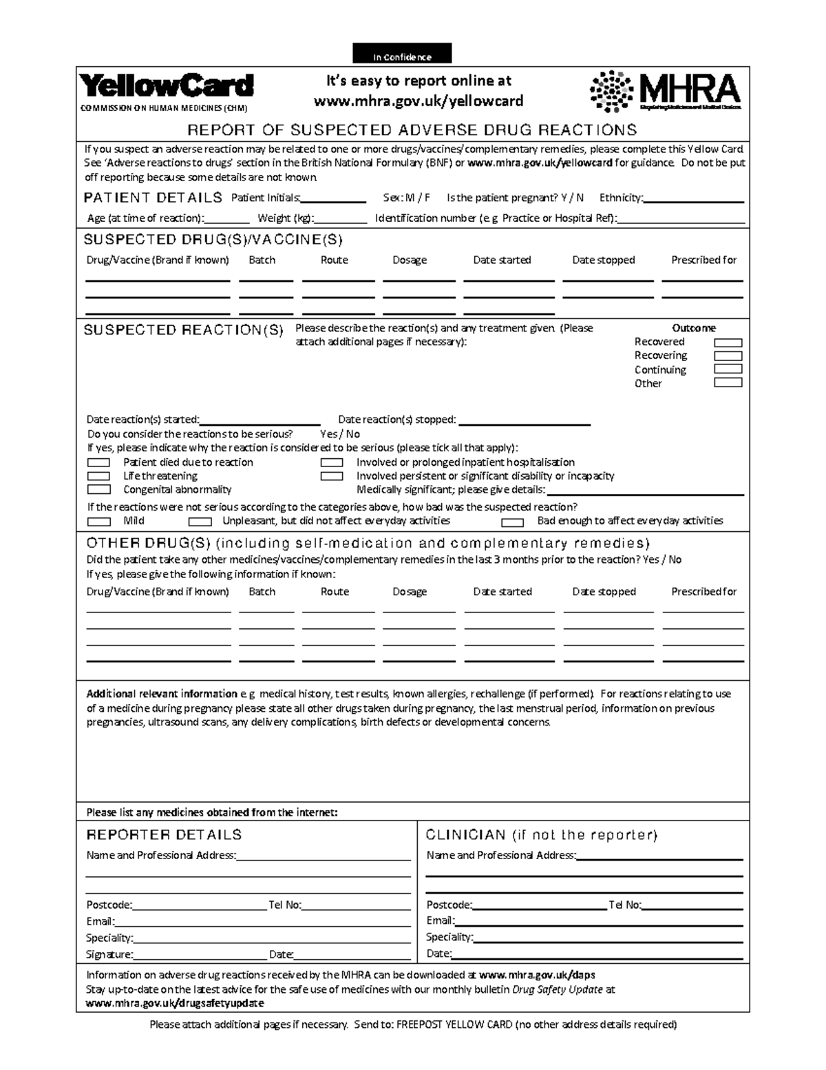Yellow Card Reporting Form for Adverse Drug Reactions - Studocu