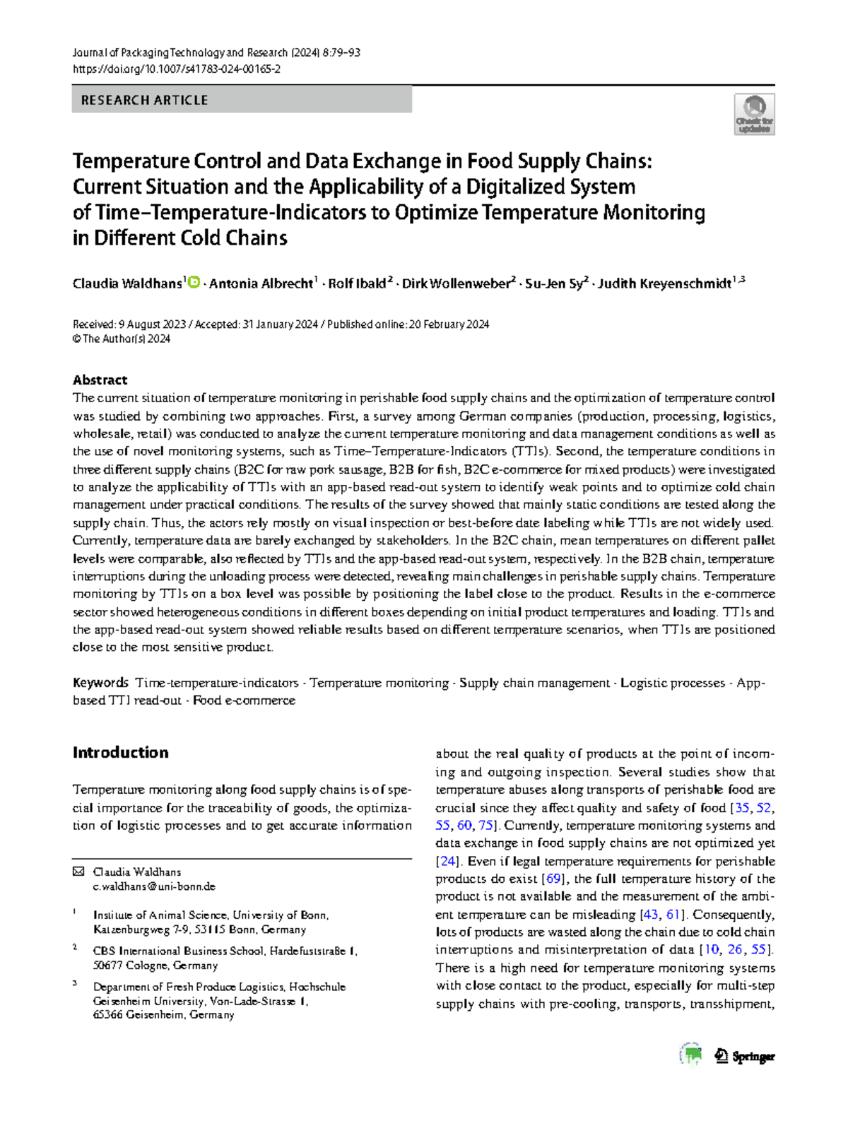 Temperature Control in Food Supply Chains: Current Situation - Studocu