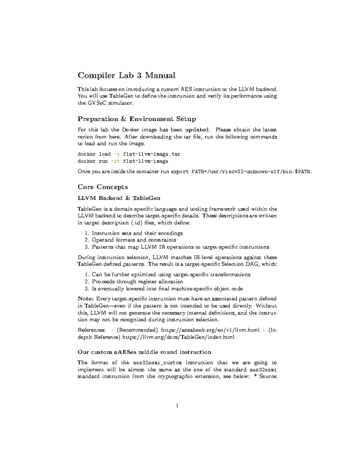 Compiler Lab 3: Custom AES Instruction in LLVM Backend - Studeersnel