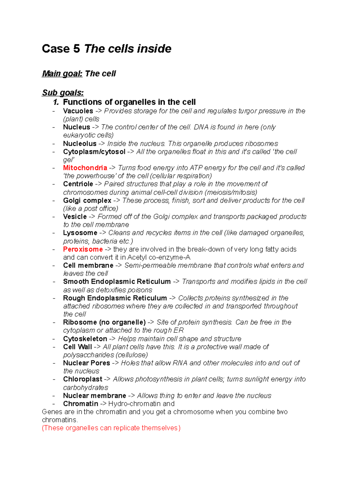 Case 5: Understanding Cell Structures and Functions - BMS1001 - Studeersnel