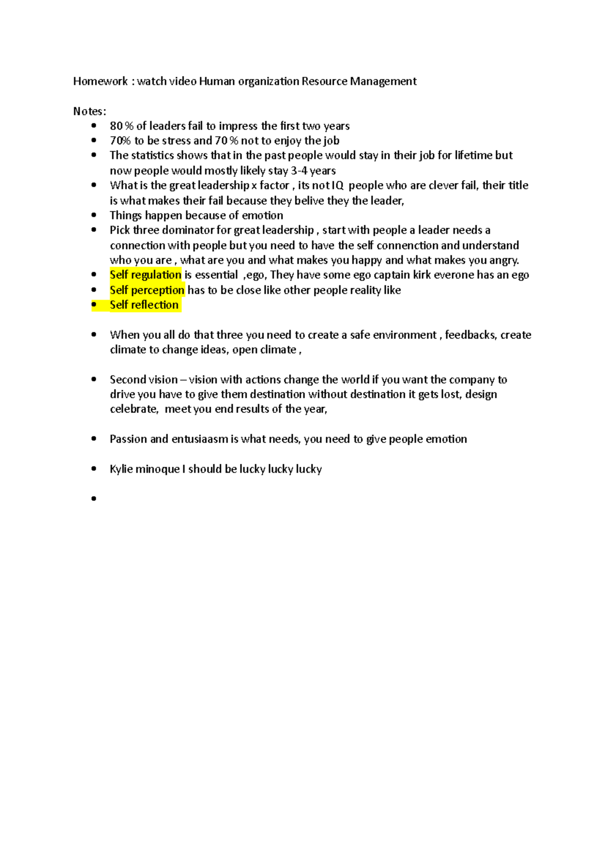 Video Notes on Human Org. Resource Management - HW xasd - Studocu