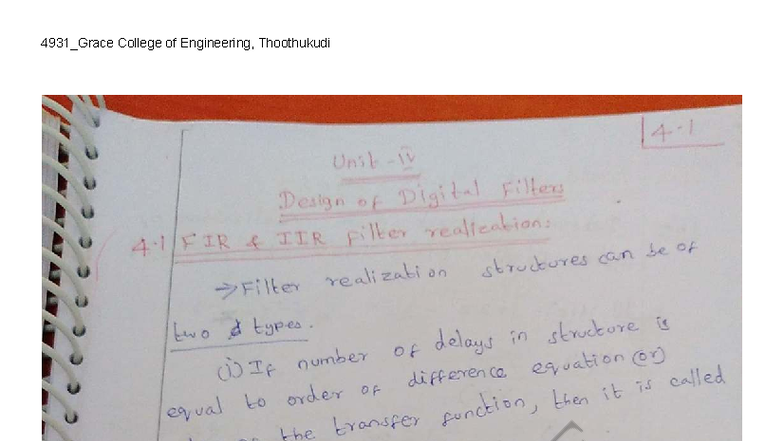 4931_Grace College EE8591_DSP Unit 4 Study Notes - Studocu