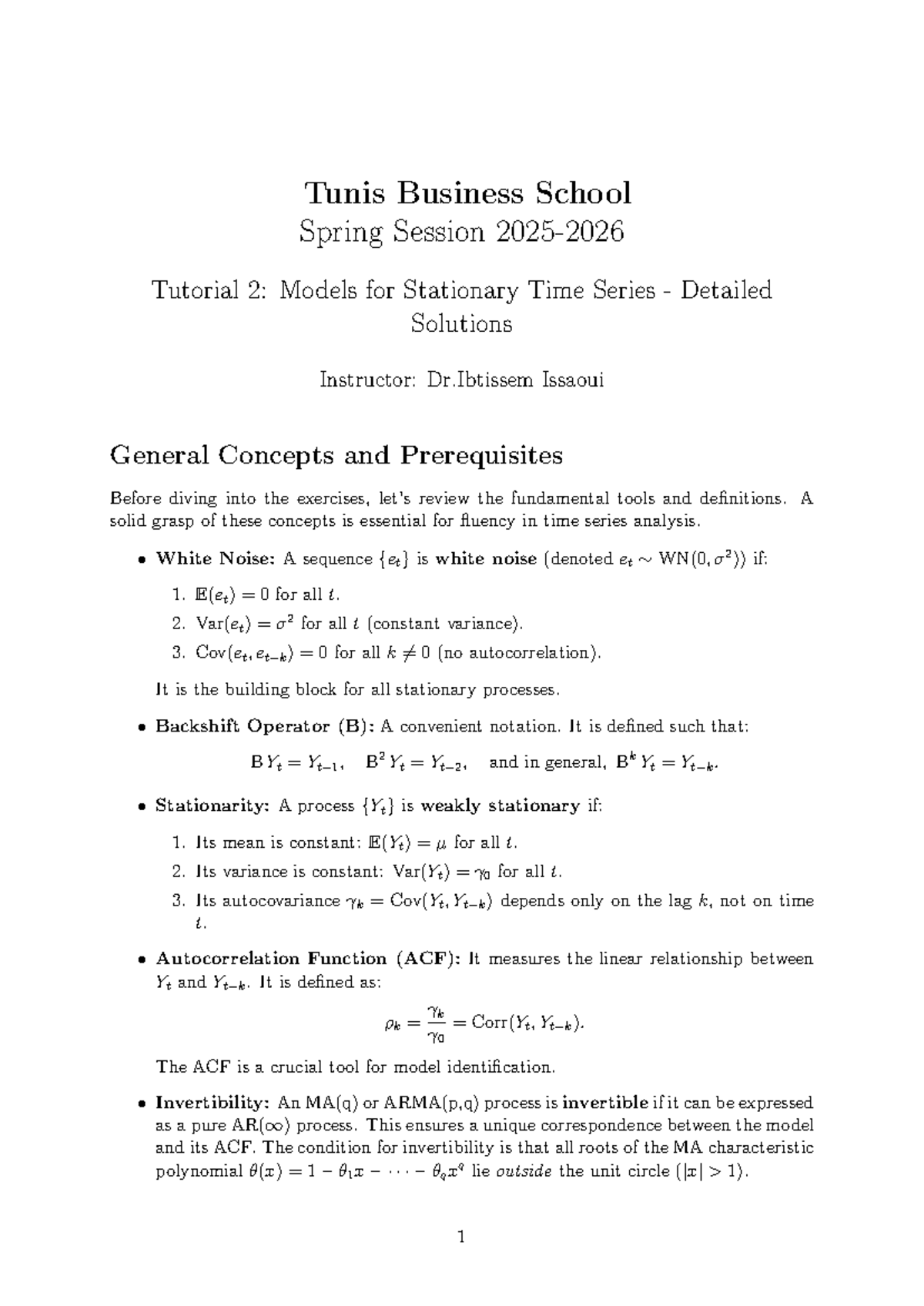 TBS Spring 2023 Tutorial 2: Stationary Time Series Solutions - Studocu