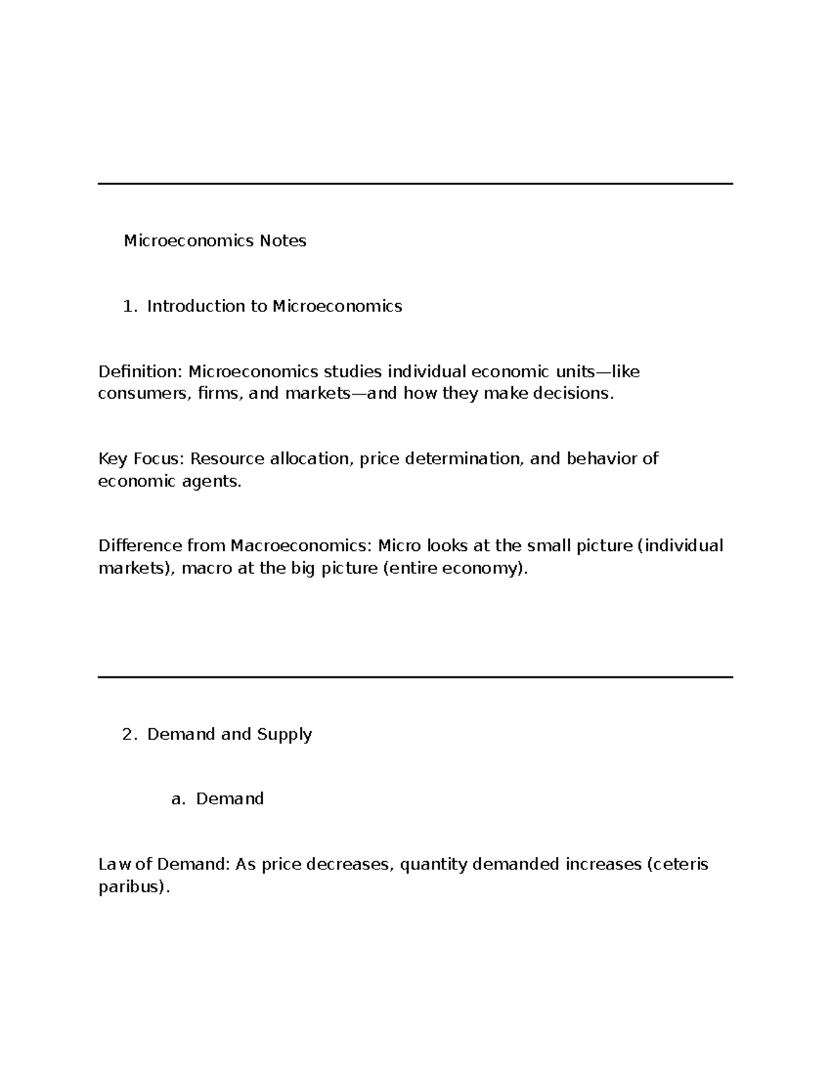 Microeconomics Notes: Key Concepts and Market Structures Overview - Studocu