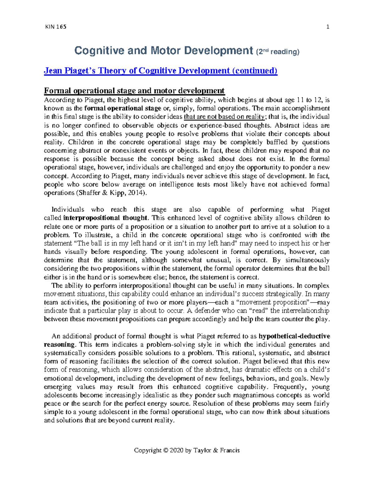 Cognitive Development and Aging: Insights into Piaget's Theories (KIN ...