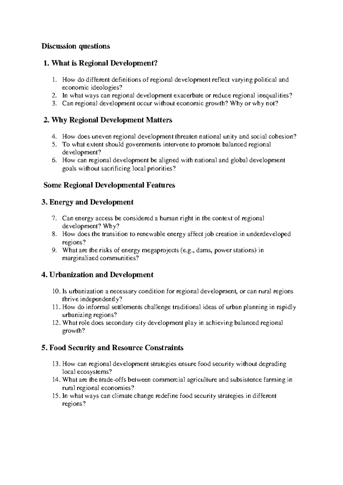 Regional Development Discussion Questions - Study Material - Studocu