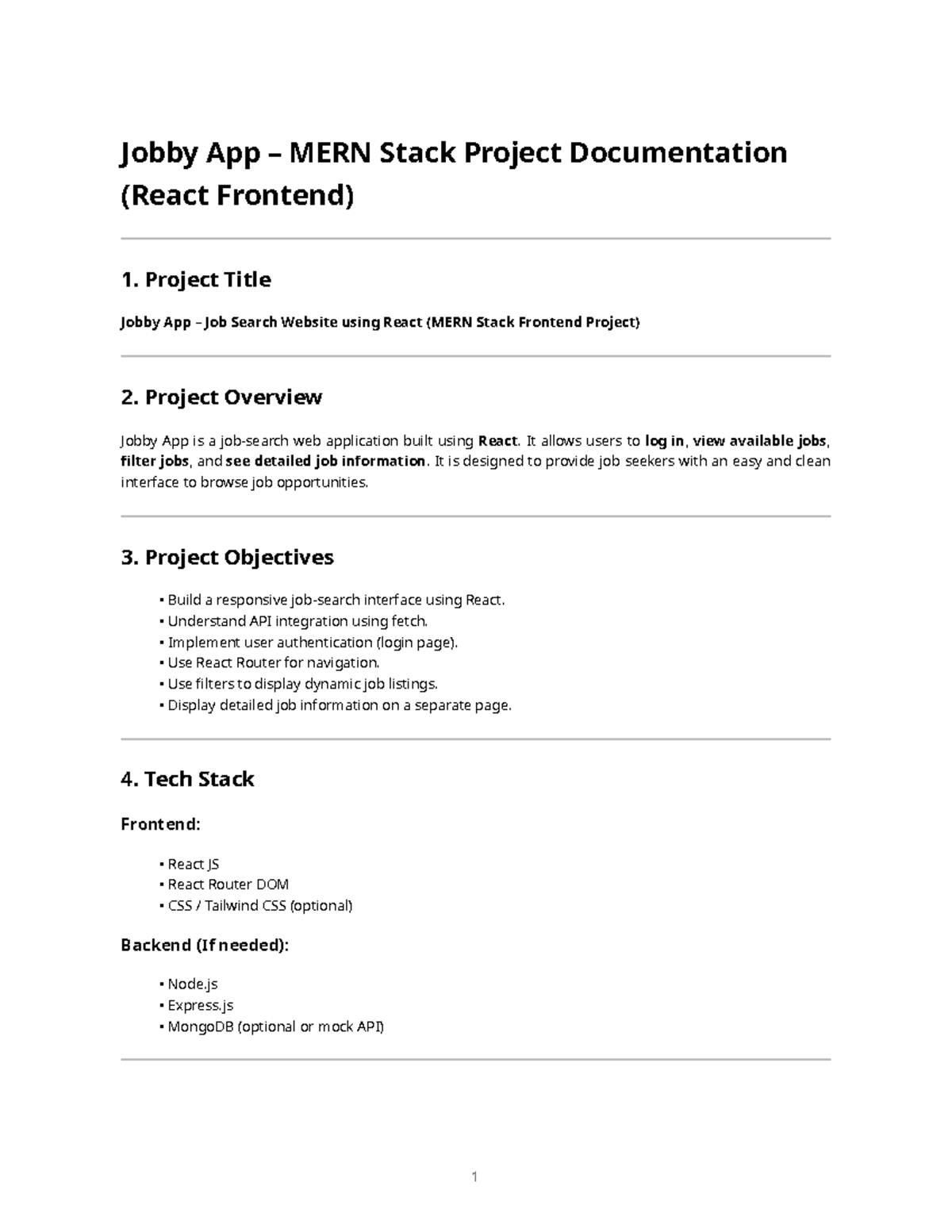Job App MERN Stack Project Documentation (React Frontend) - Studocu