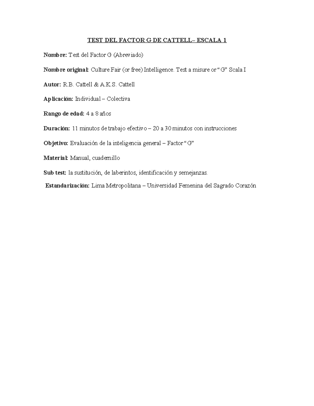 TEST DEL Factor G DE Cattell Escala 1 - TEST DEL FACTOR G DE CATTELL ...