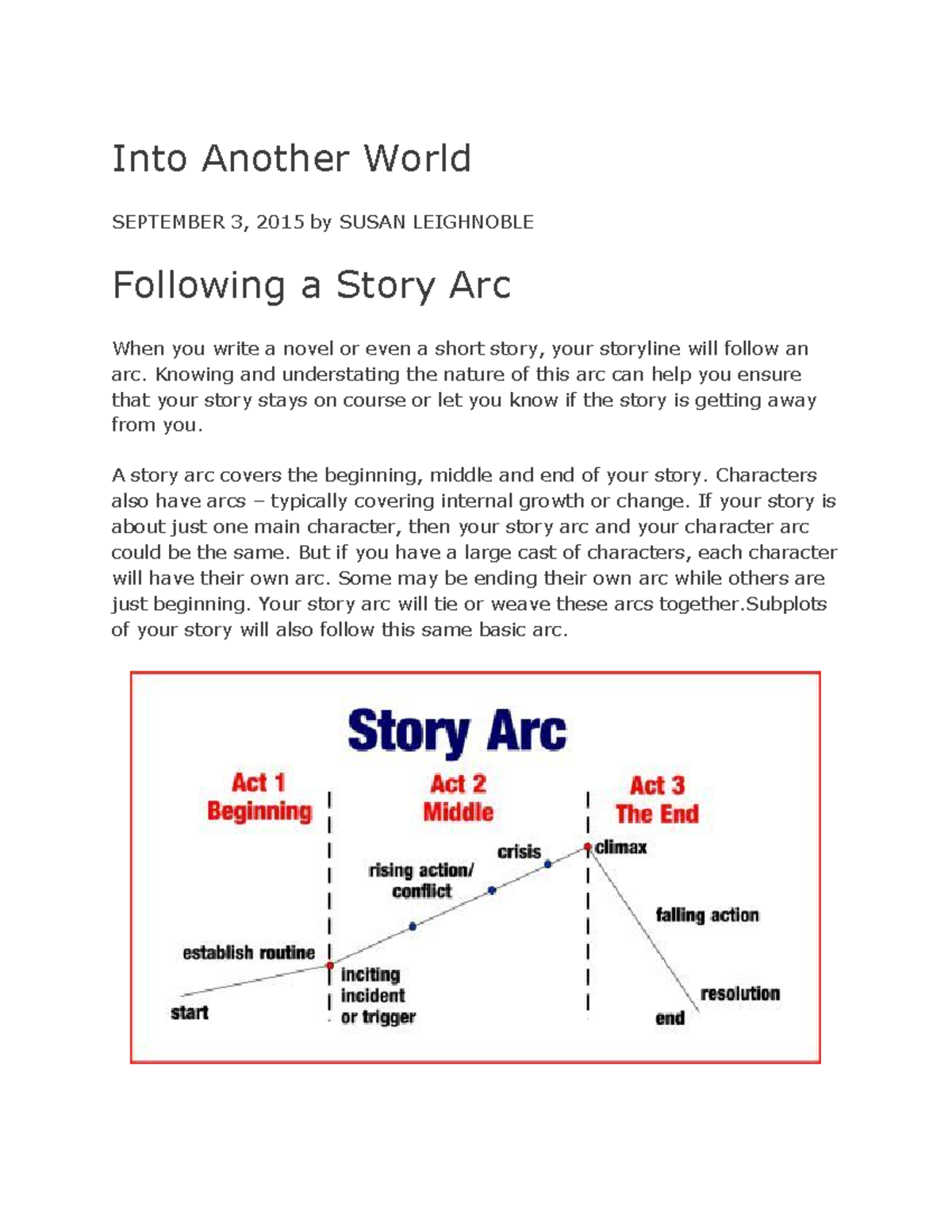 Following a Story Arc in Fiction Writing - Into Another World - Studocu