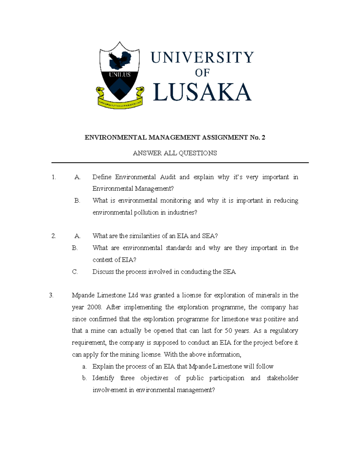 ENV 201: Environmental Management Assignment 2 Insights and Questions ...