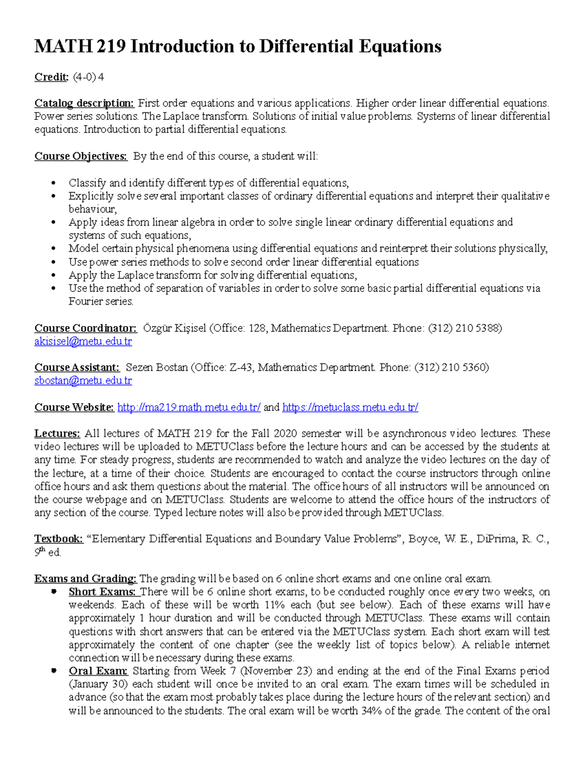 219syllabus Fall 2020New - MATH 219 Introduction to Differential ...