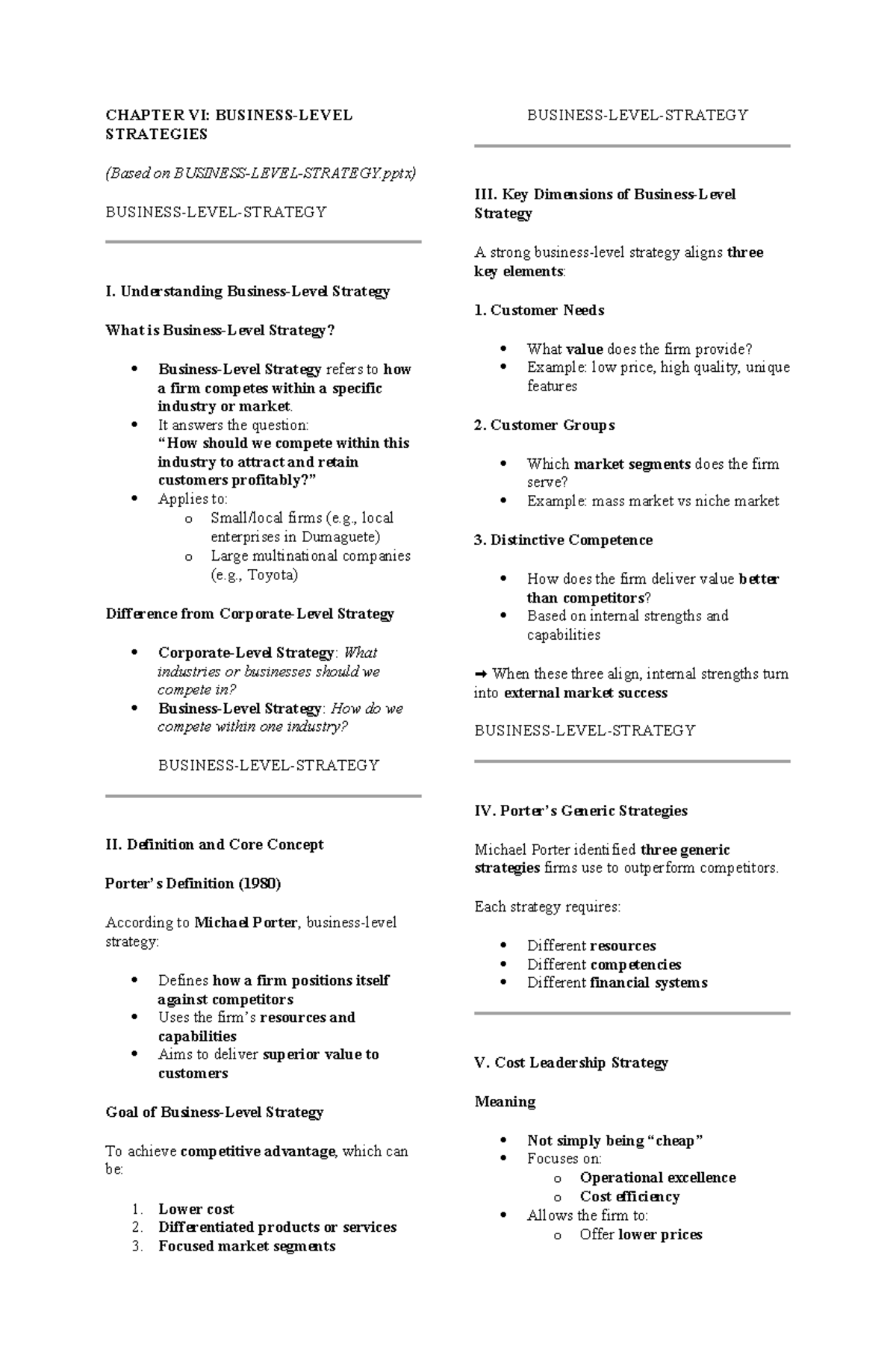 CHAPTER VI: STRATEGIES IN BUSINESS COMPETITION - Studocu