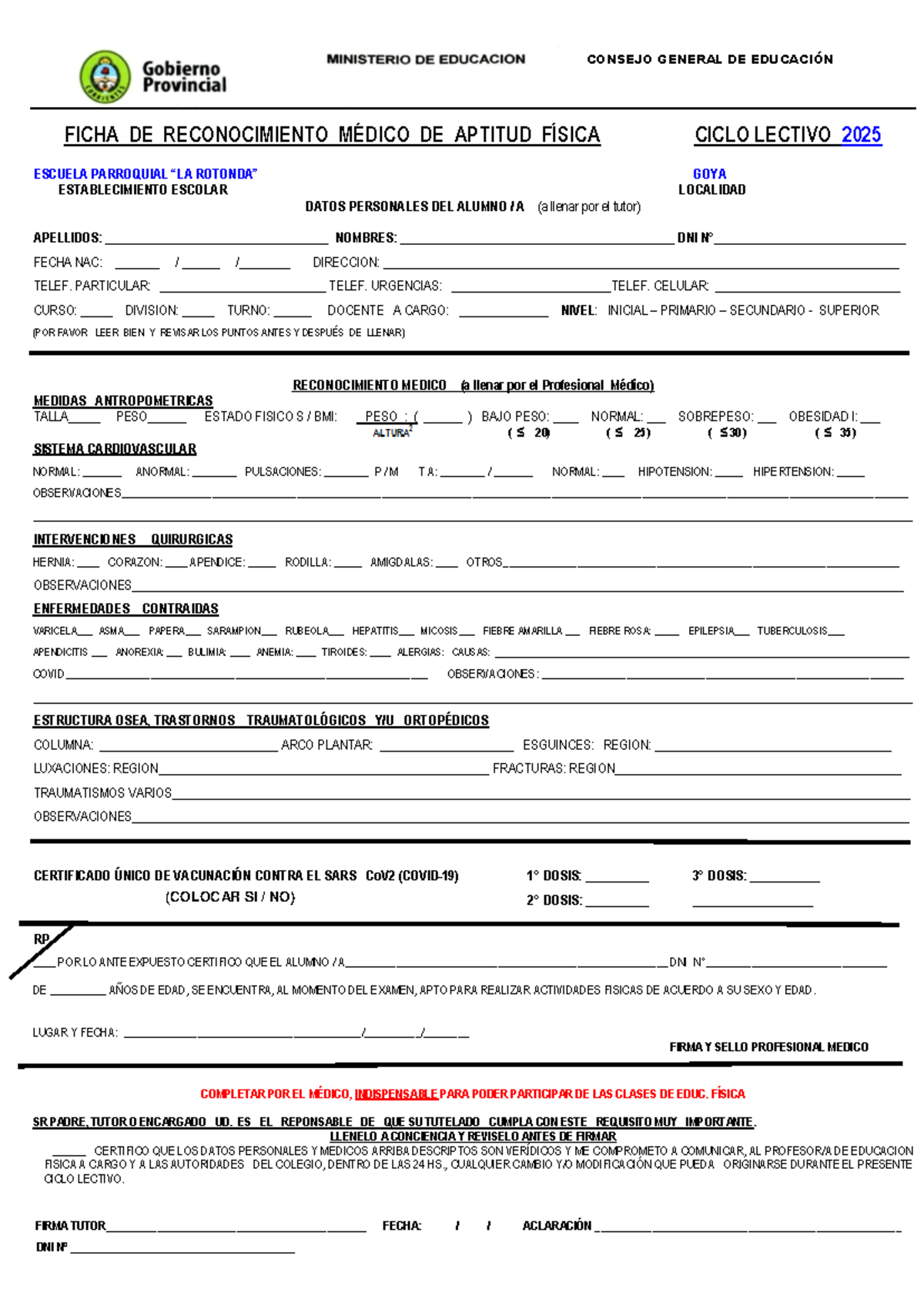 Ficha de Reconocimiento Médico de Aptitud Física - Ciclo 2025 - Document Preview