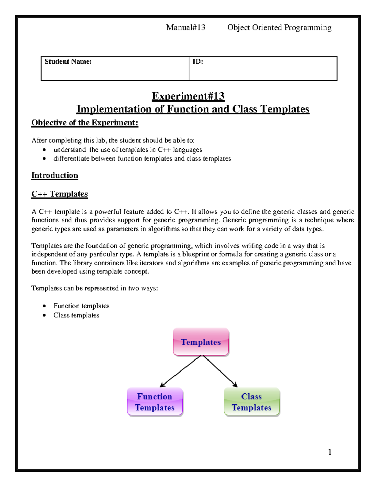 Lab 13 - C++ Function and Class Templates Exploration Manual - Studocu