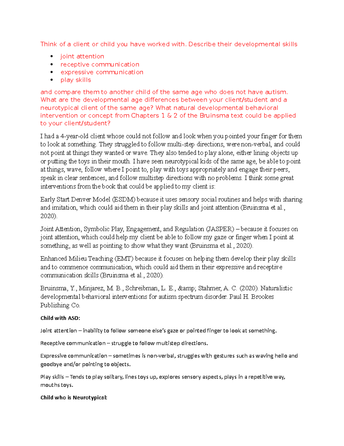 NDBI Discussion 1: Comparing Developmental Skills in ASD & Neurotypical ...