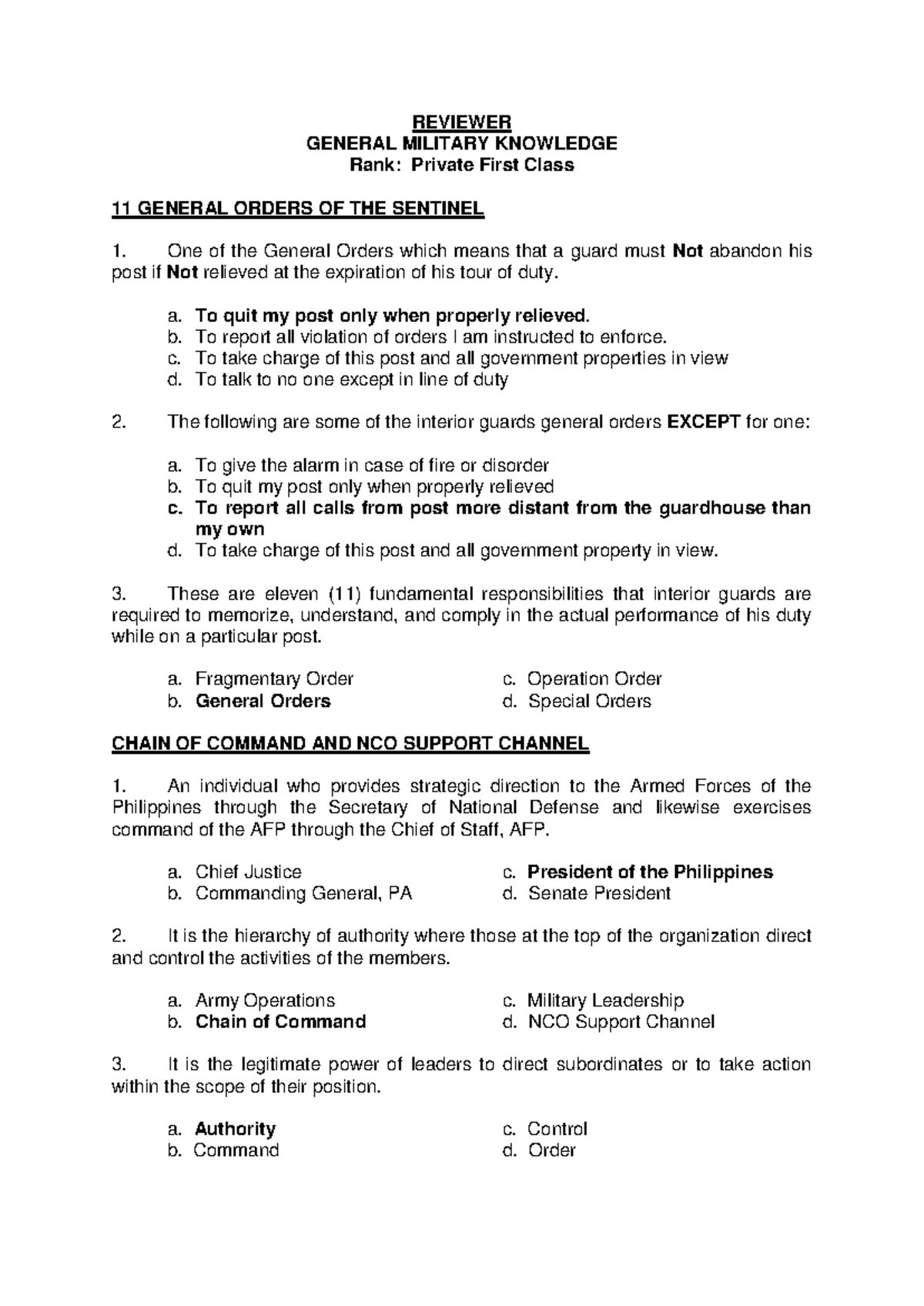 Military Knowledge Review Guide: Final Exam Prep for Army Cadets - Studocu