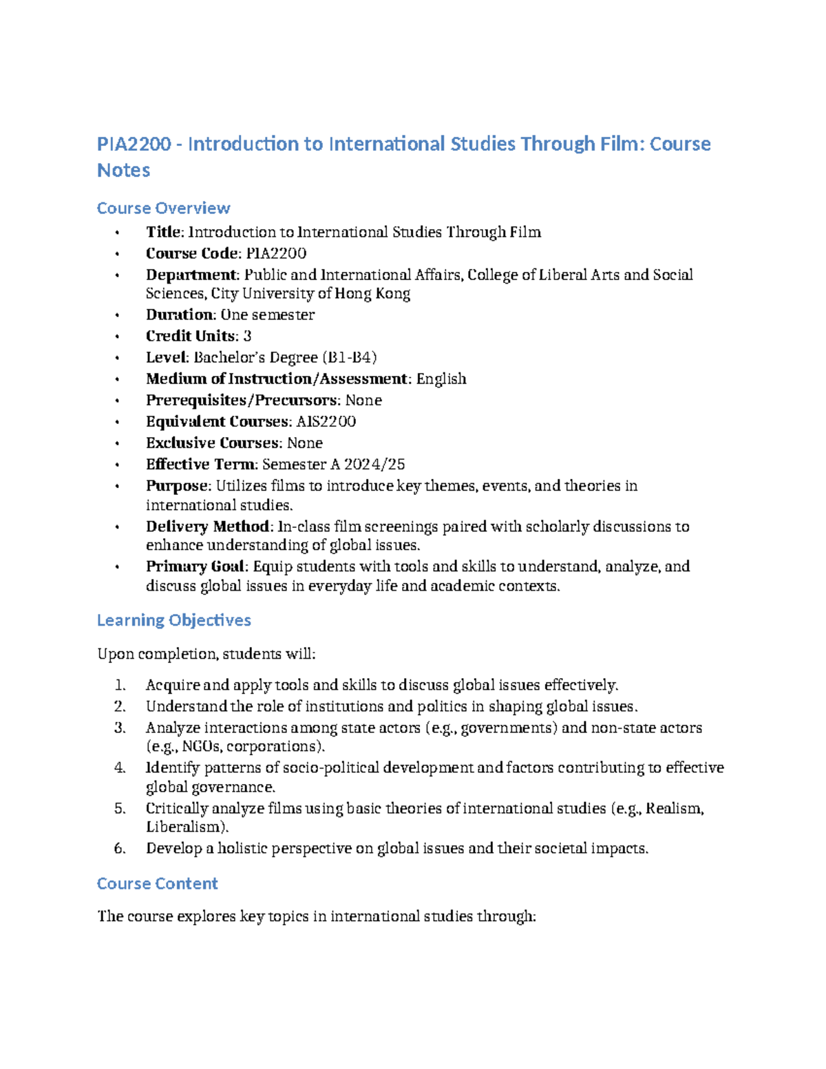 Notes for PIA2200 - Intro to Intl Studies via Film: Overview & Content ...