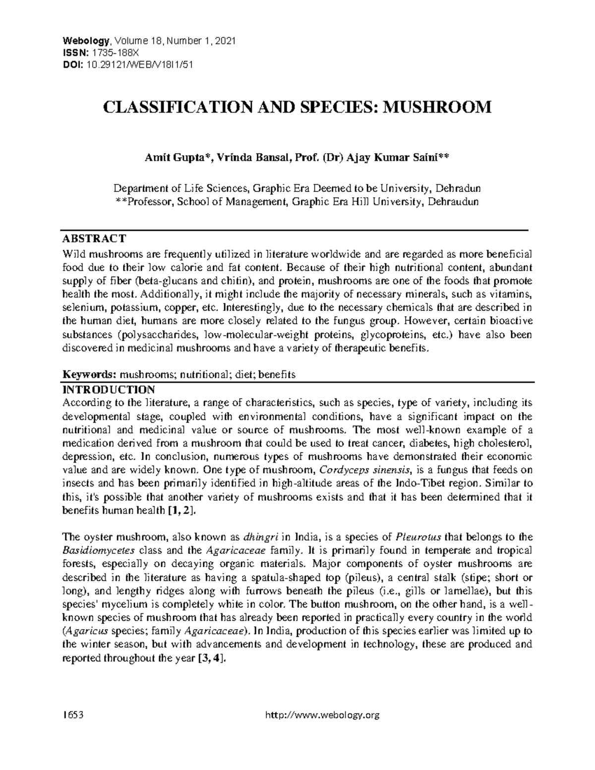 Classification and Benefits of Mushrooms: A Study (20220913103634 ...