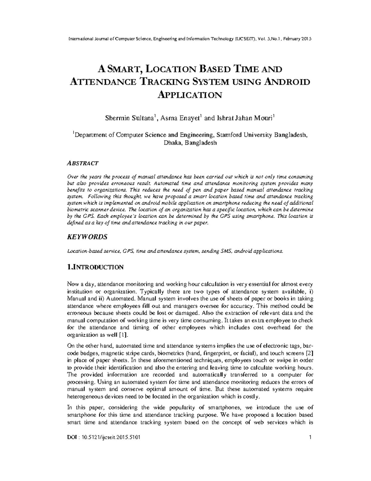 A Smart, Location Based TIME AND Attendance Tracking System Using ...