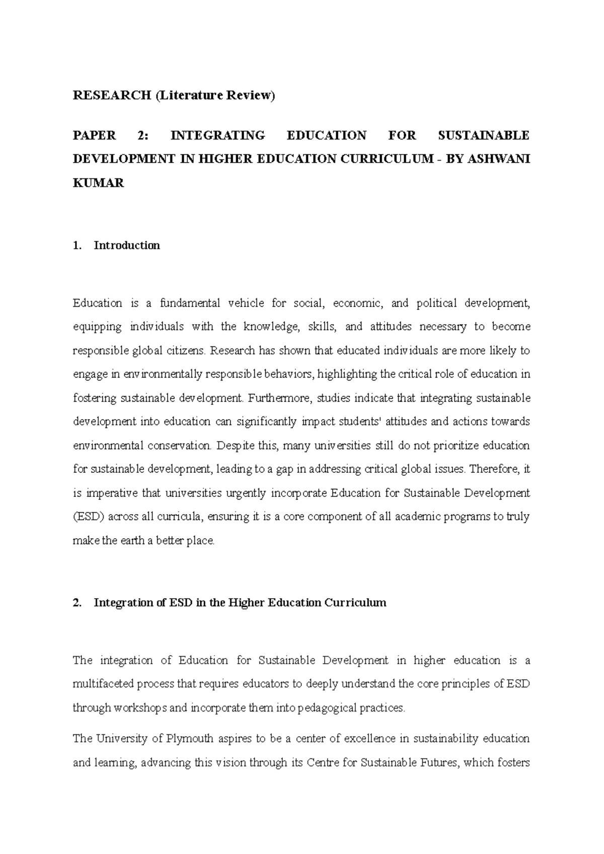 Paper 2 Integrating education for Sustainable Development in Higher ...