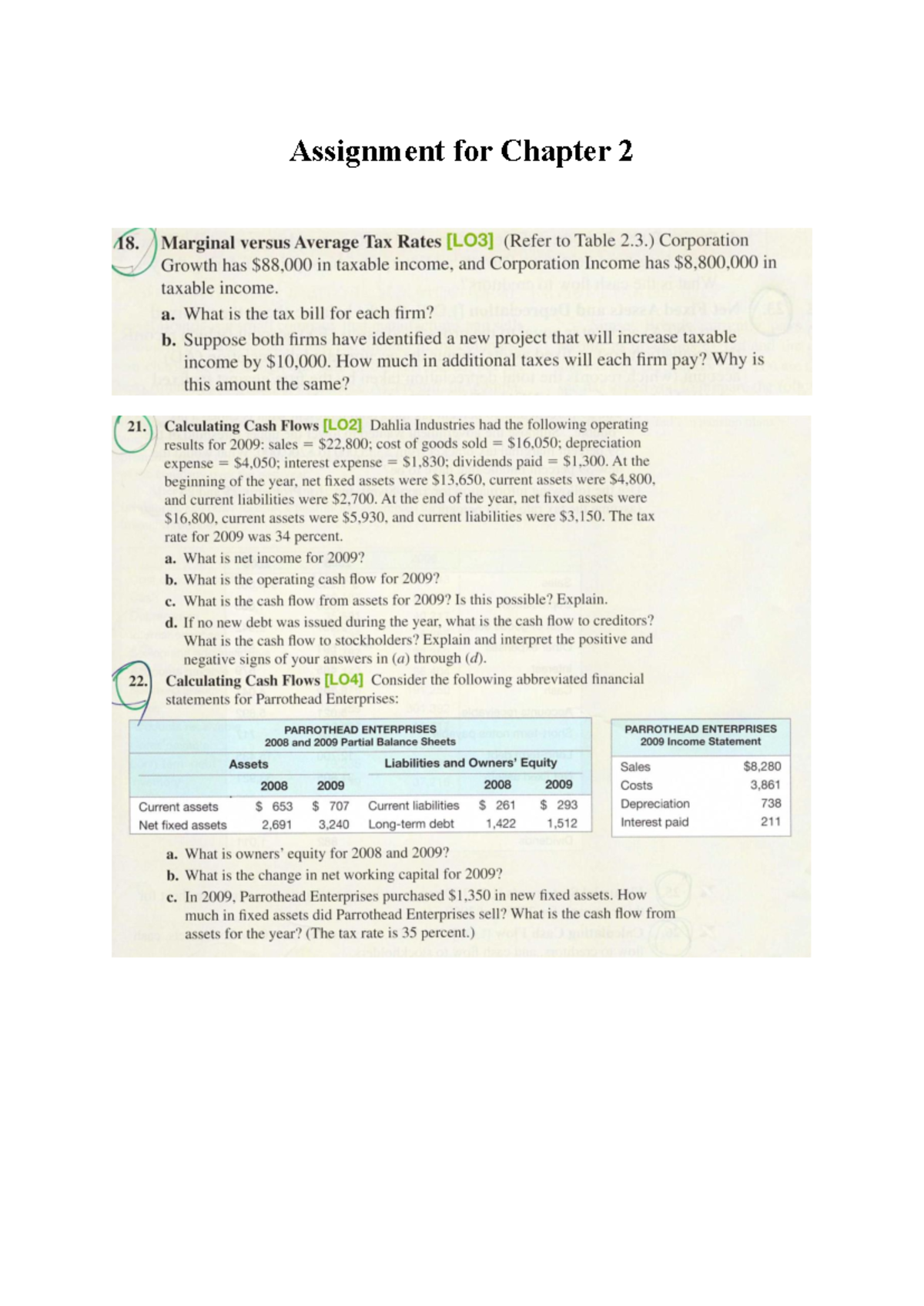 Assignment for Finance 201: Chapter 2 - Tax Rates & Cash Flows Analysis ...