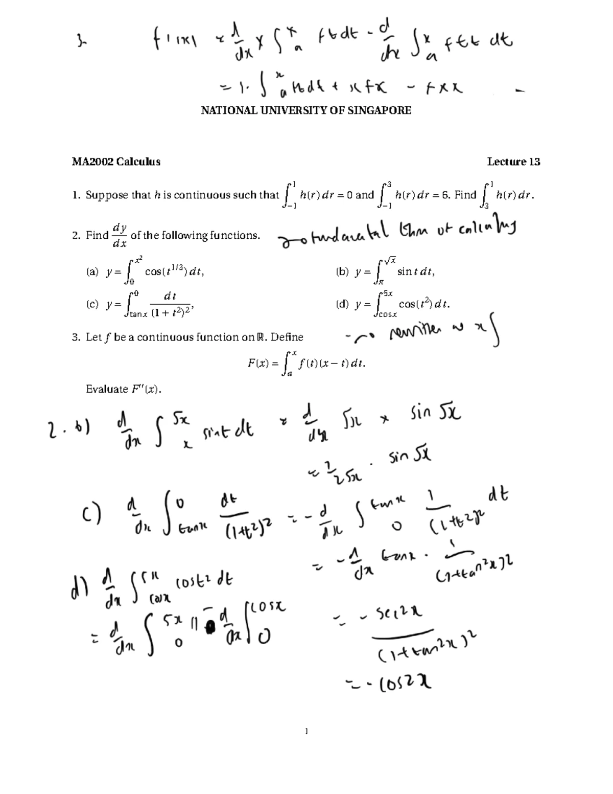 MA2002 Exercise 16 - lecture practice - NATIONAL UNIVERSITY OF ...