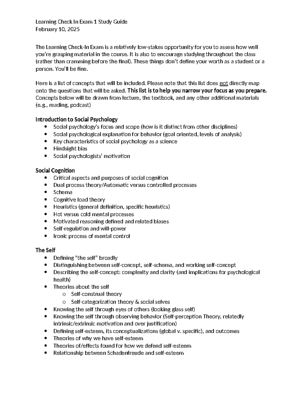 LC1 Study Guide: Social Psychology Exam 1 Prep - Feb 2025 - Studocu