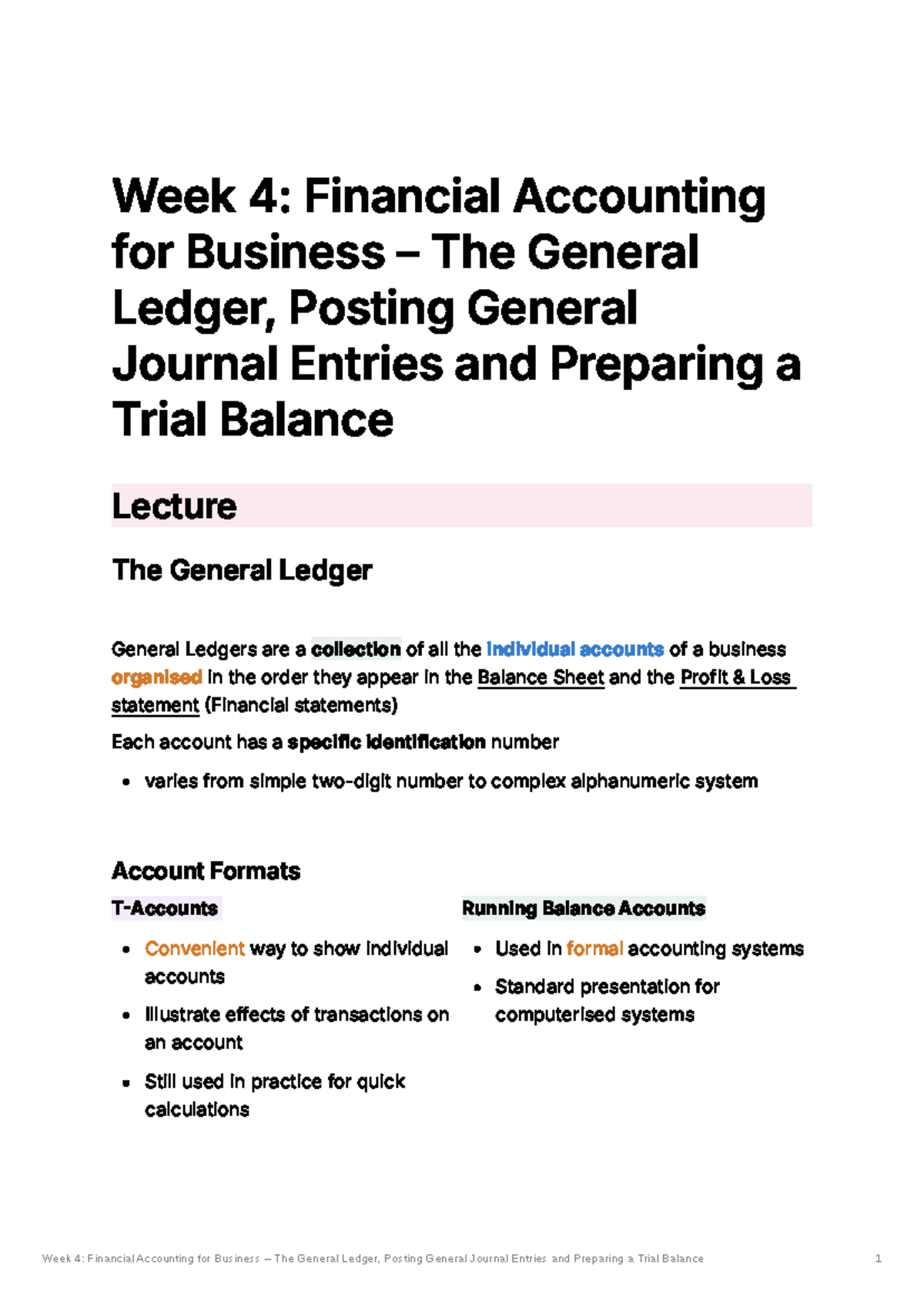 Week 4: Financial Accounting (ACCT101) - General Ledger & Trial Balance ...