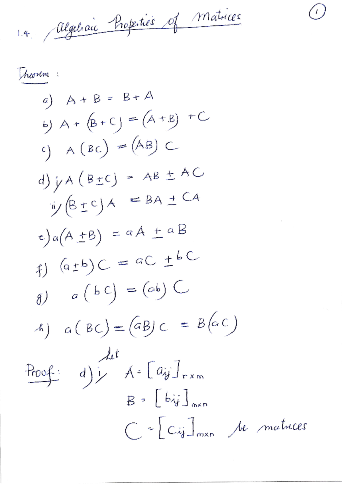 1.4 Algebraic Properties on Matrices - 4n d)yA(e*) A kts' ,{ff) atucnt ...