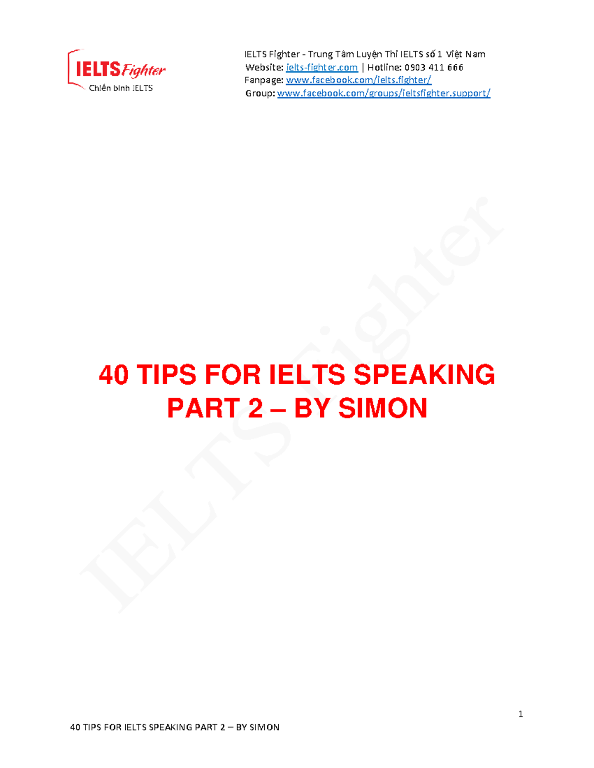 11) 40 TIPS CHO Ielts Speaking PART 2- Ielts Fighter - Website: ielts ...