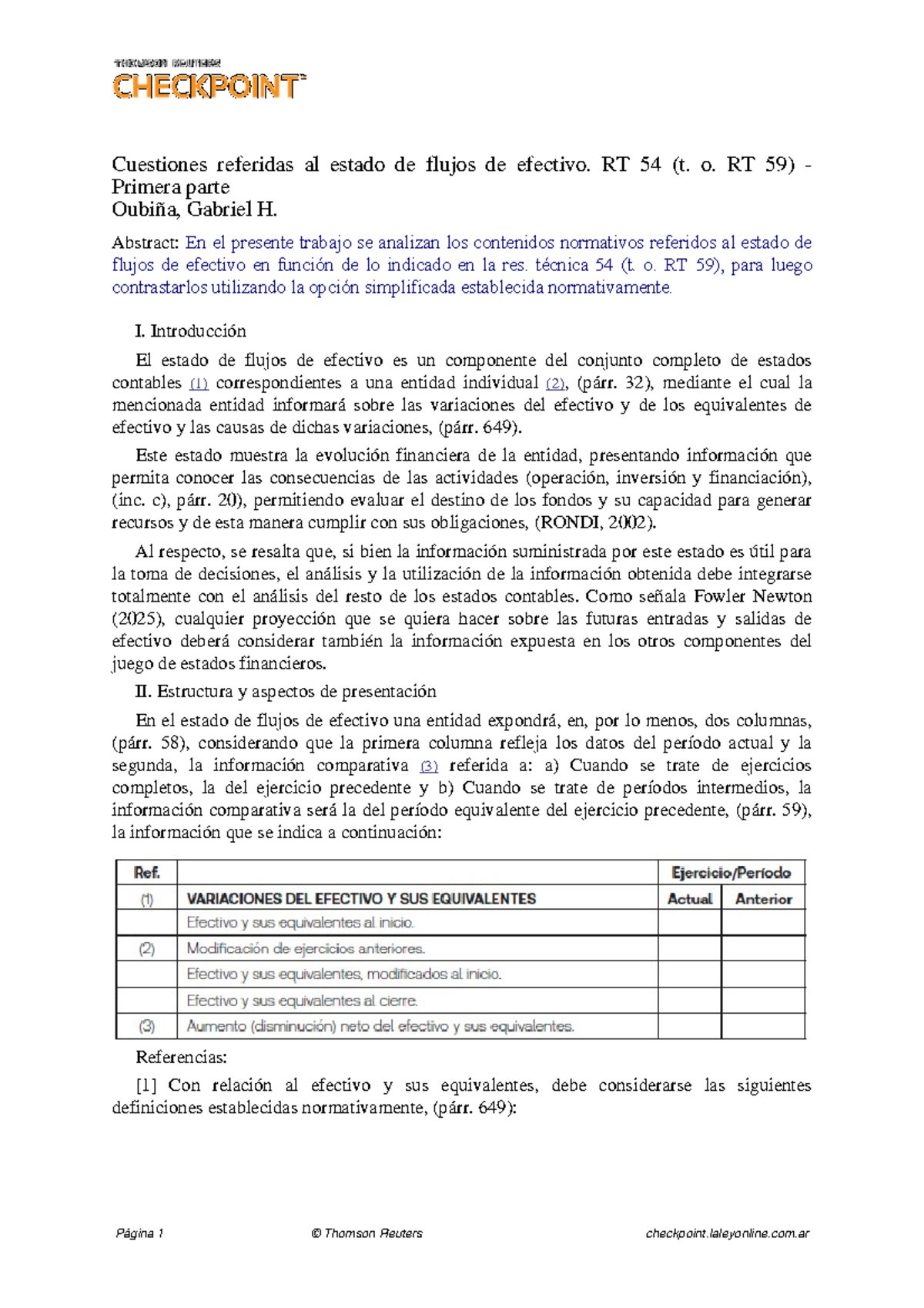 Análisis del Estado de Flujos de Efectivo según RT 54 (t. o. RT 59 ...