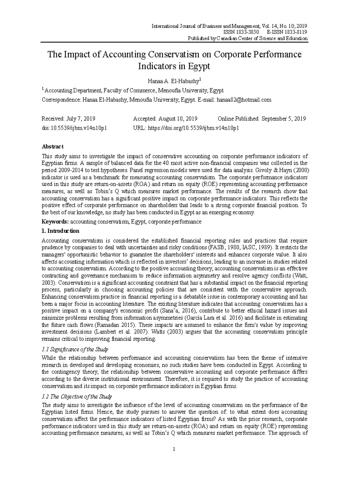 The Impact of Accounting Conservatism on Corporate Performance in Egypt ...