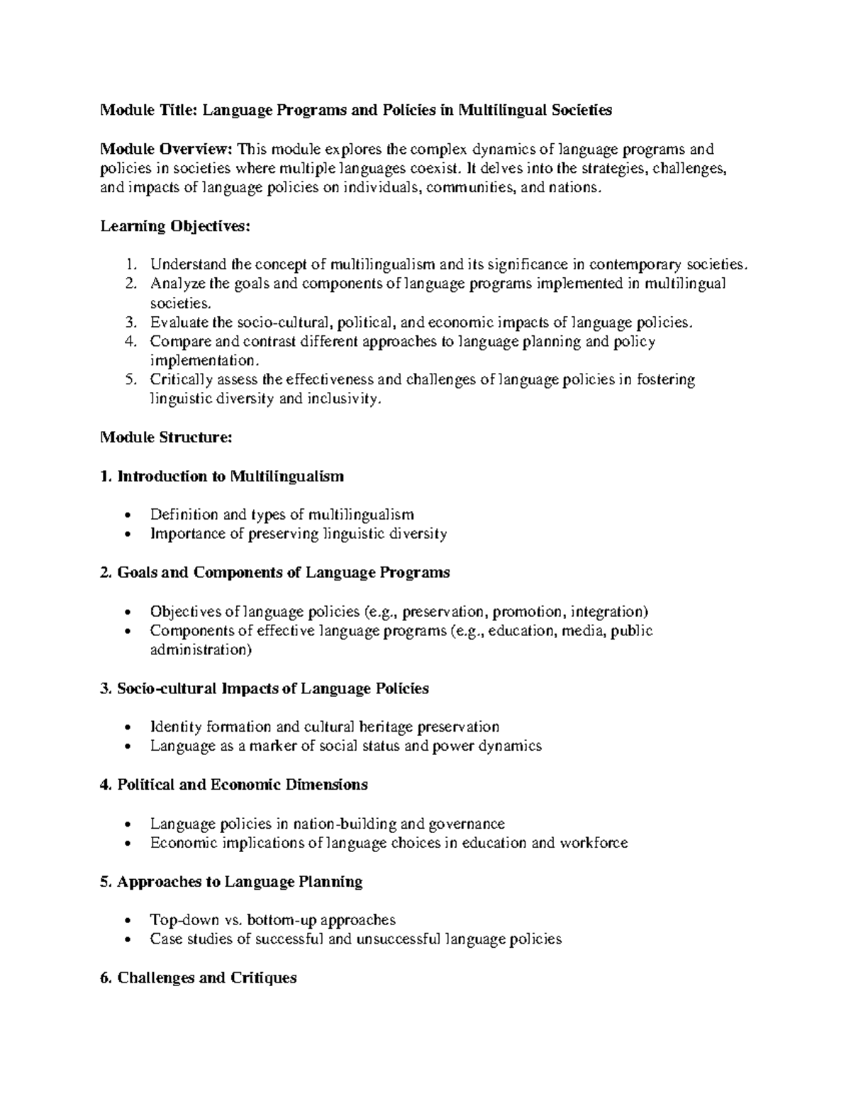 Module - Language Programs and policies in multilingual societies ...