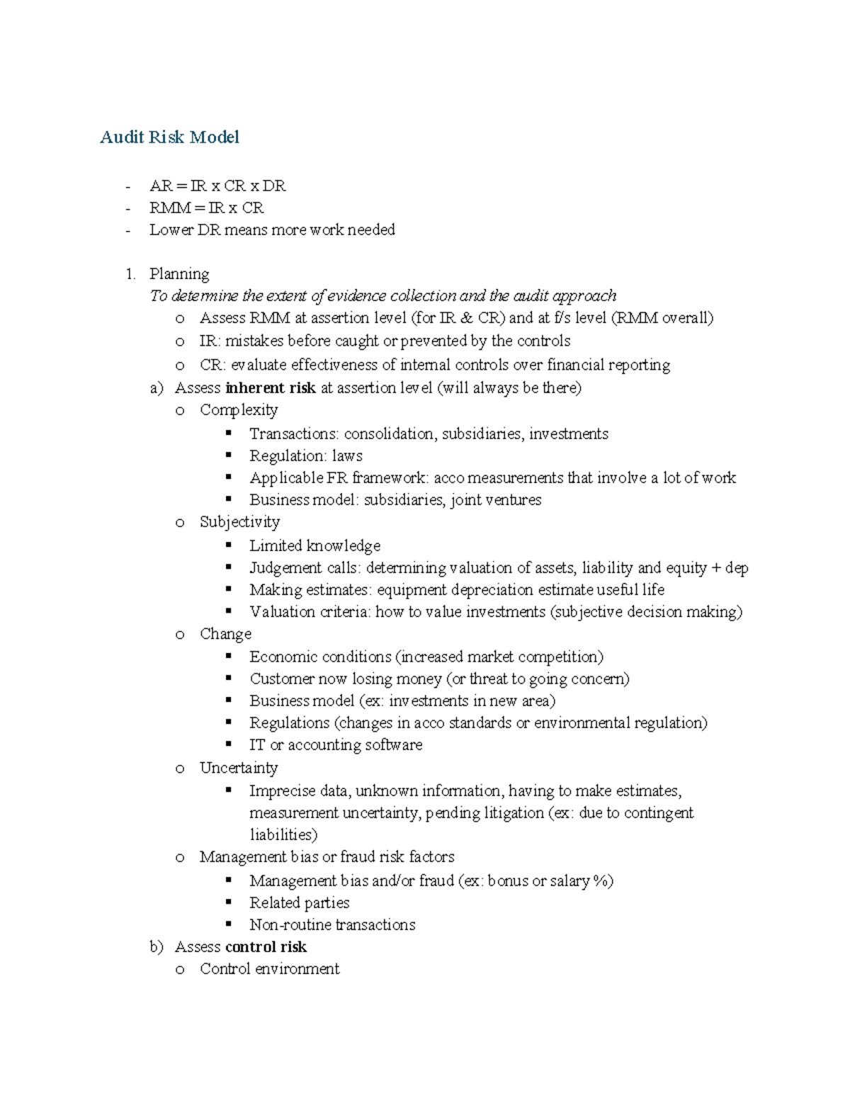 Audit Risk Model: Understanding RMM, IR, CR, and DR in Auditing - Studocu