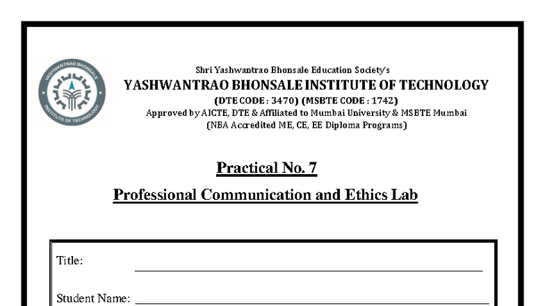 Practical No. 7 - Professional Communication & Ethics Lab (DTE: 3470 ...