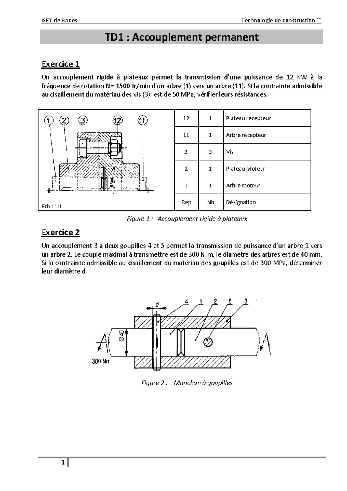 ISET de Rades Technologie de construction II TD1-4 : Exercices sur ...