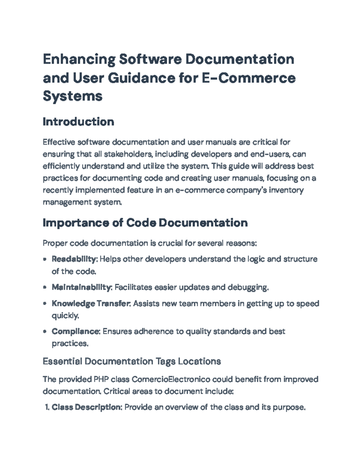Enhancing Software Documentation & User Manuals for E-Commerce Systems ...