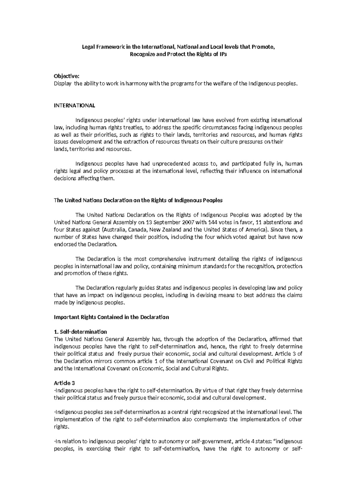 Legal Framework for Indigenous Peoples' Rights: Int'l & Nat'l ...