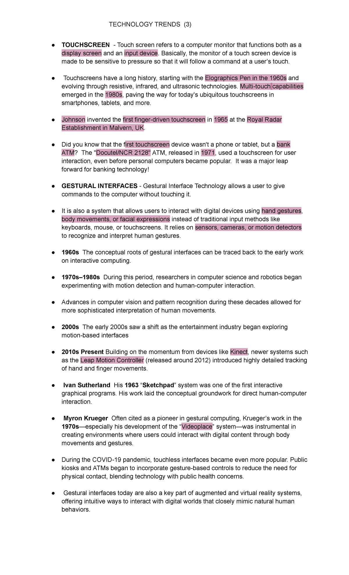 TECHNOLOGY TRENDS (3) Touchscreen & Gestural Interfaces Overview - Studocu