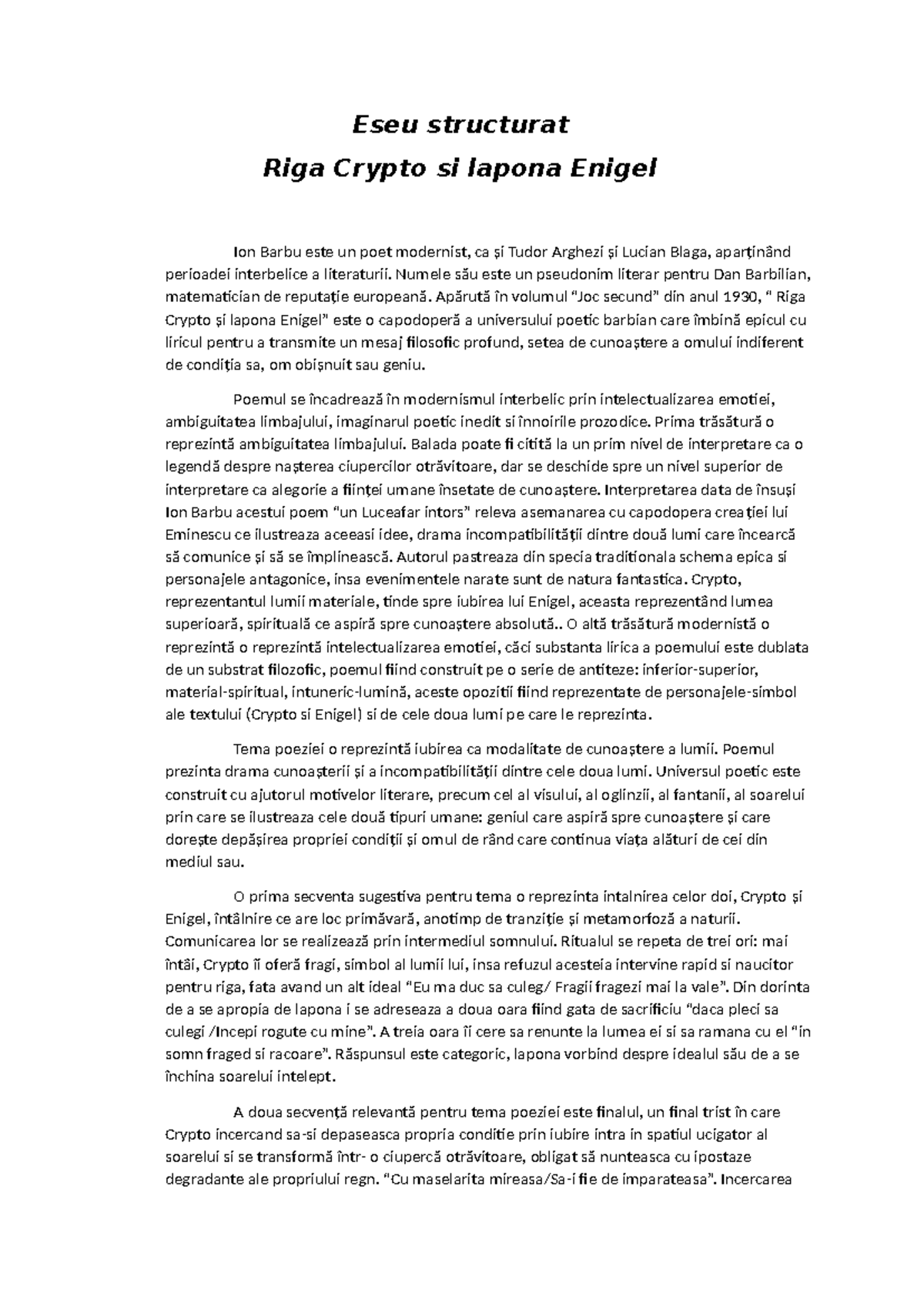 Eseu structurat: Analiza poemului 