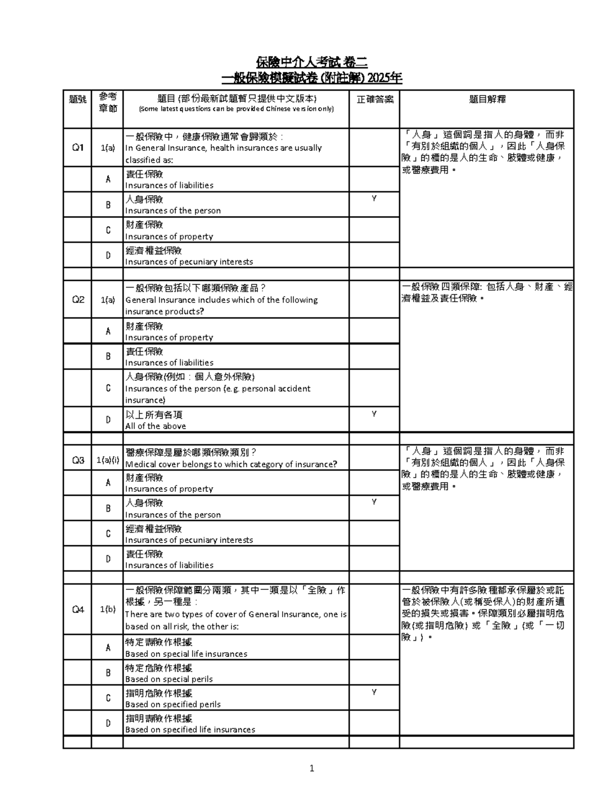 保險中介人考試 卷二 模擬試題及答案 (2025年) - Document Preview