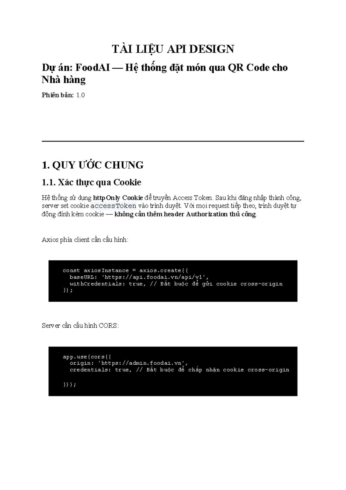 TÀI LIỆU API DESIGN: Hệ Thống Đặt Món QR Code cho FoodAI - Studocu
