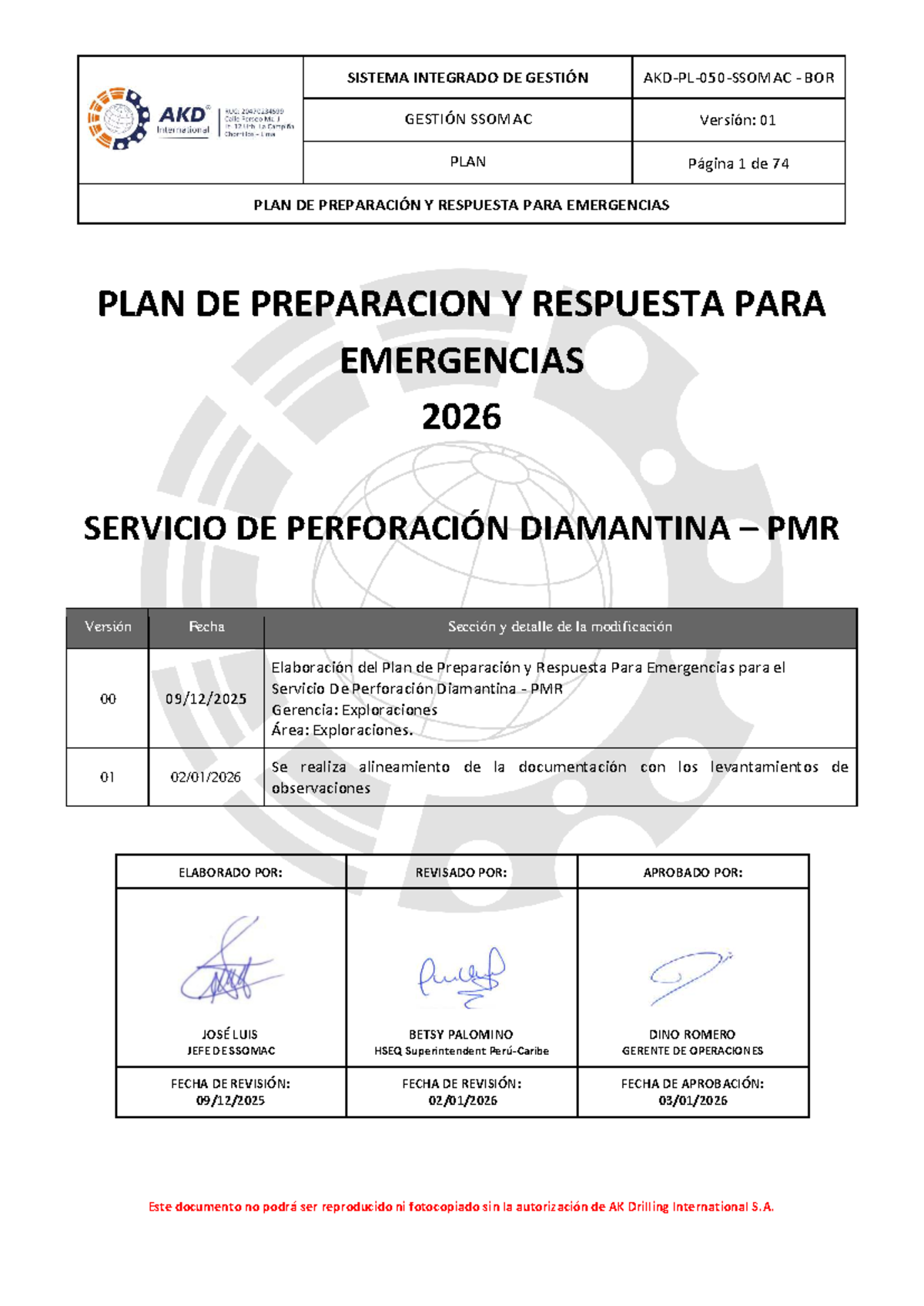 AKD-PL-050-SSOMAC: Plan de Respuesta a Emergencias 2026 V01 - Studocu