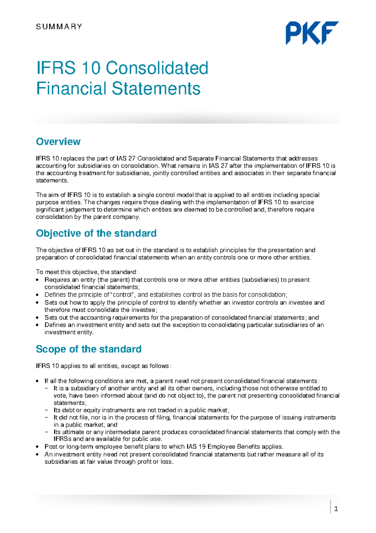 IFRS 10: Summary of Consolidated Financial Statements Principles - Studocu
