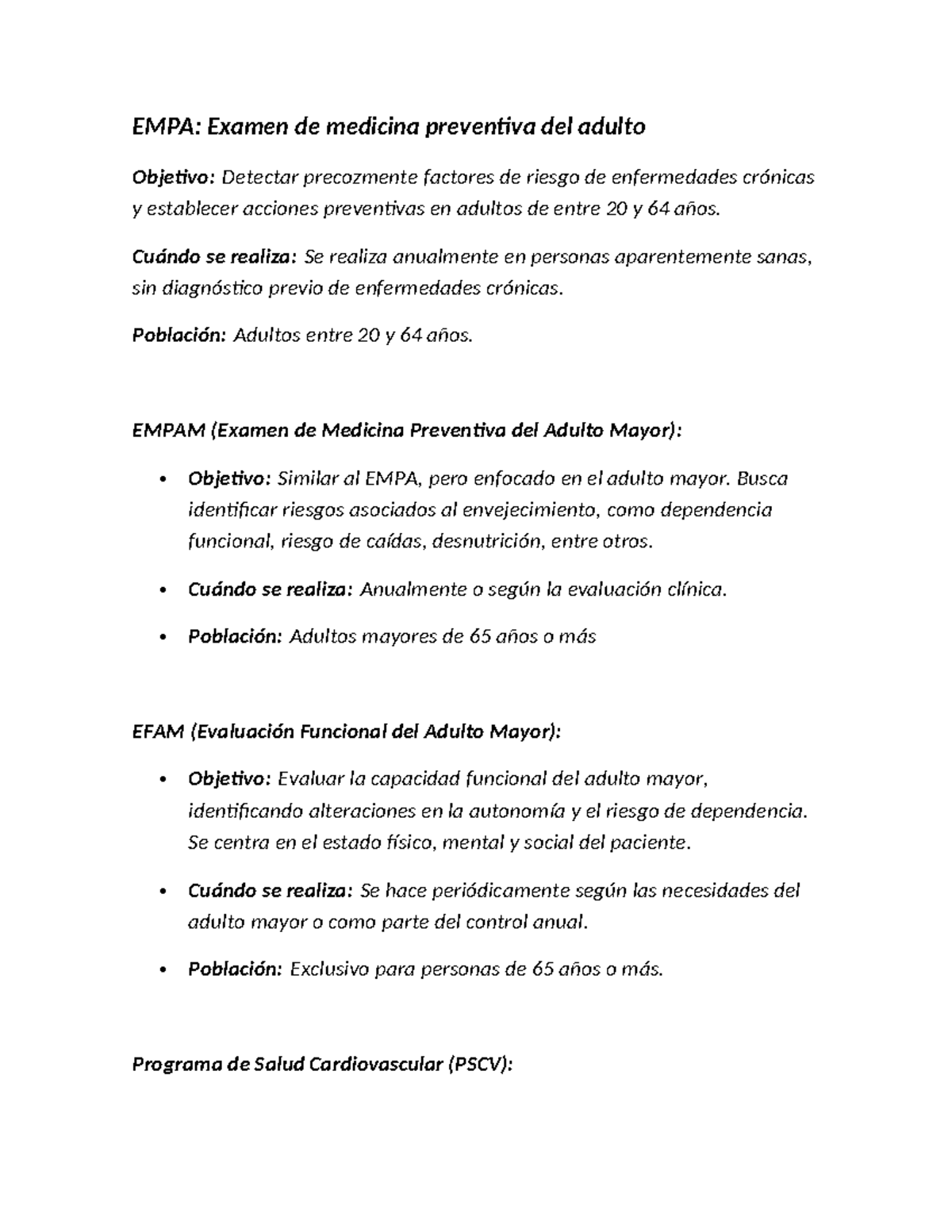 EMPA(M) y PSCV: Prevención de Enfermedades Crónicas en Adultos - Studocu