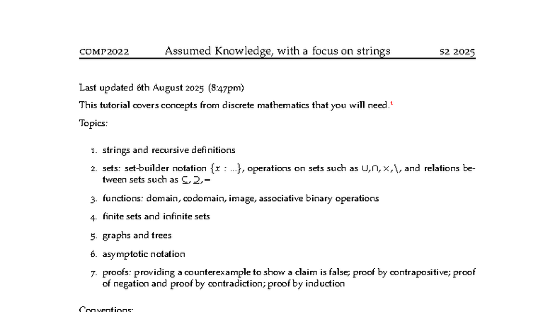 comp2022 Assumed Knowledge: Strings and Discrete Math Concepts s2 2025 ...