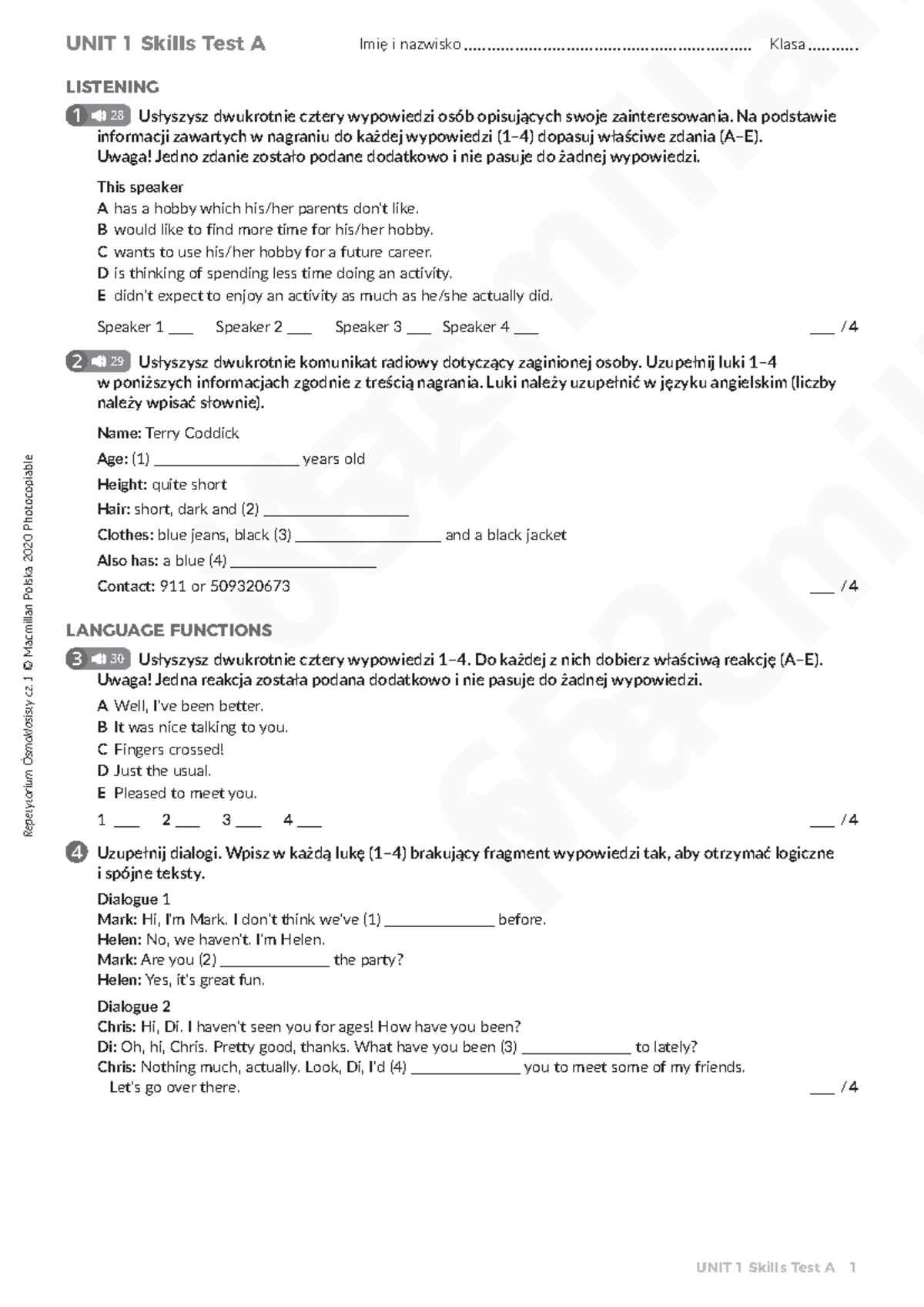 UNIT 1 Skills Test A - English Listening & Reading Practice - Studocu
