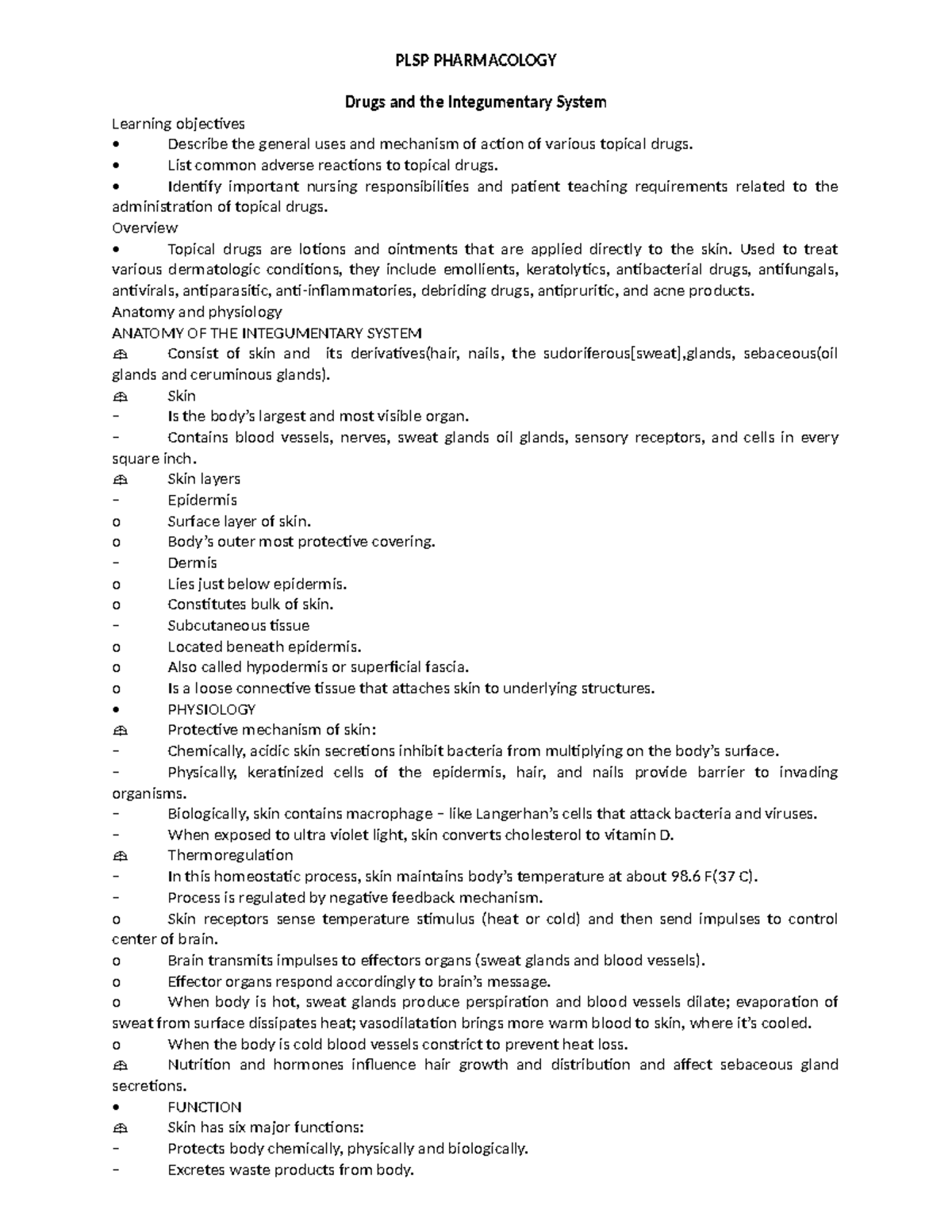 PLSP 101: Overview of Topical Drugs and the Integumentary System - Studocu