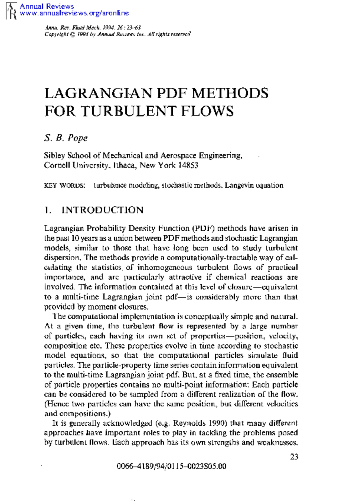 Lagrangian PDF Methods for Turbulent Flows: A Comprehensive Review ...
